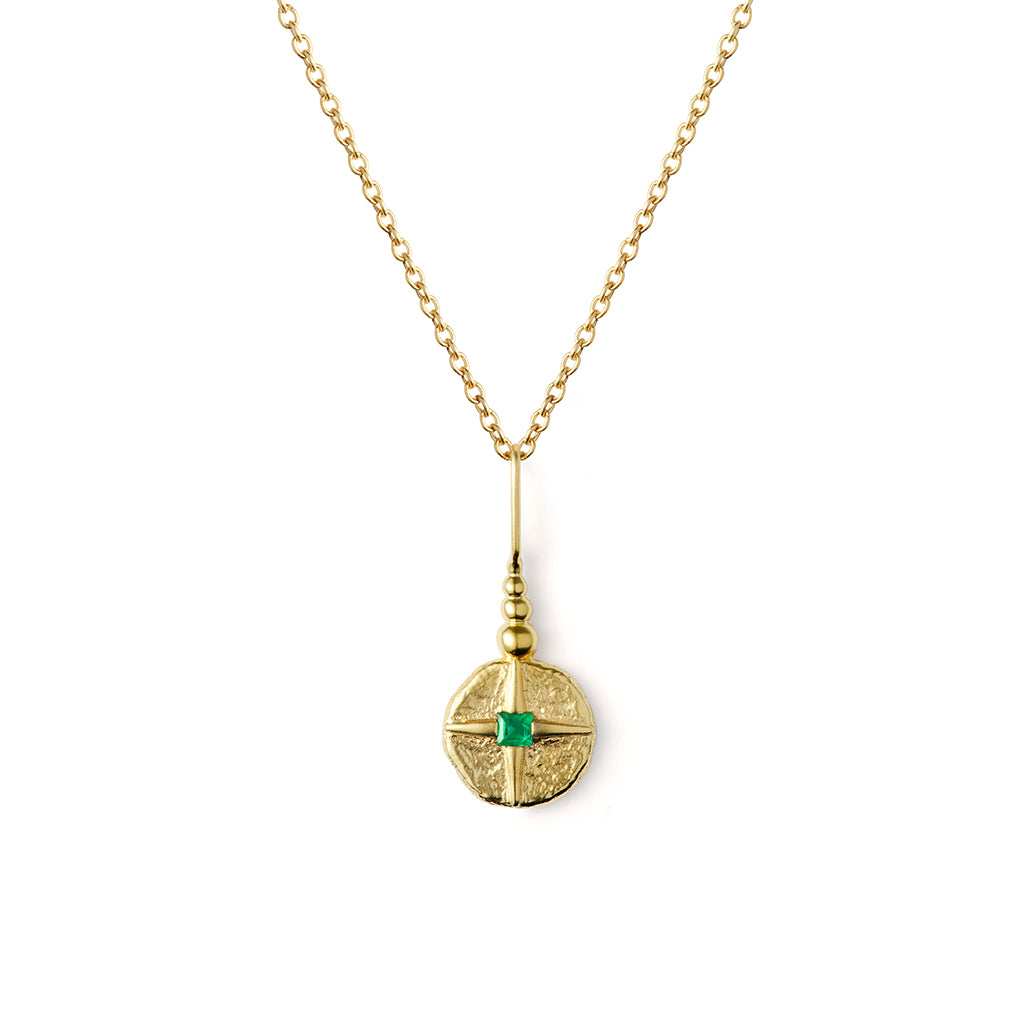 North Star Necklace Solid Gold & Emerald