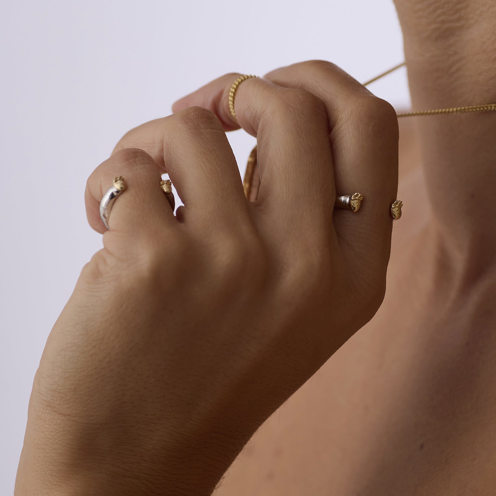 Two Hearts Ring Solid Gold & Silver