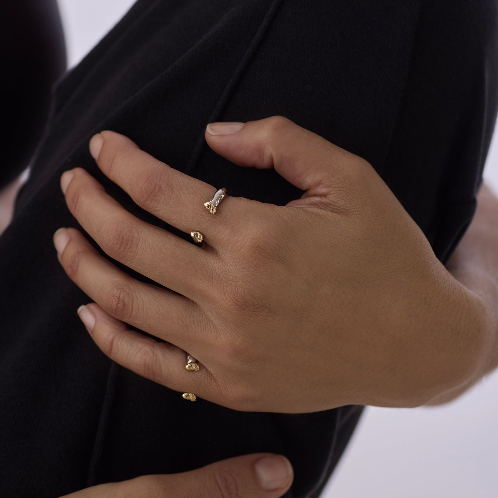 Two Hearts Ring Solid Gold & Silver