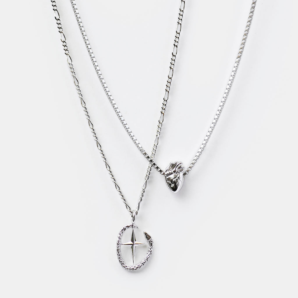 Shield of Athena & I Carry Your Heart Necklace Silver Set