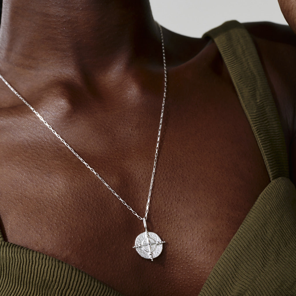 North Star Medallion Charm 14K Gold Plate & White Topaz