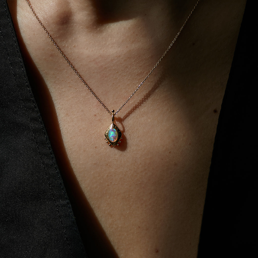Eye Of The Cosmos Necklace Solid Gold & Australian Opal