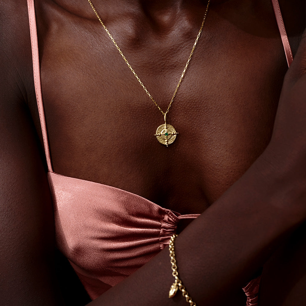 North Star Medallion Charm 14K Gold Plate & Lapis Lazuli