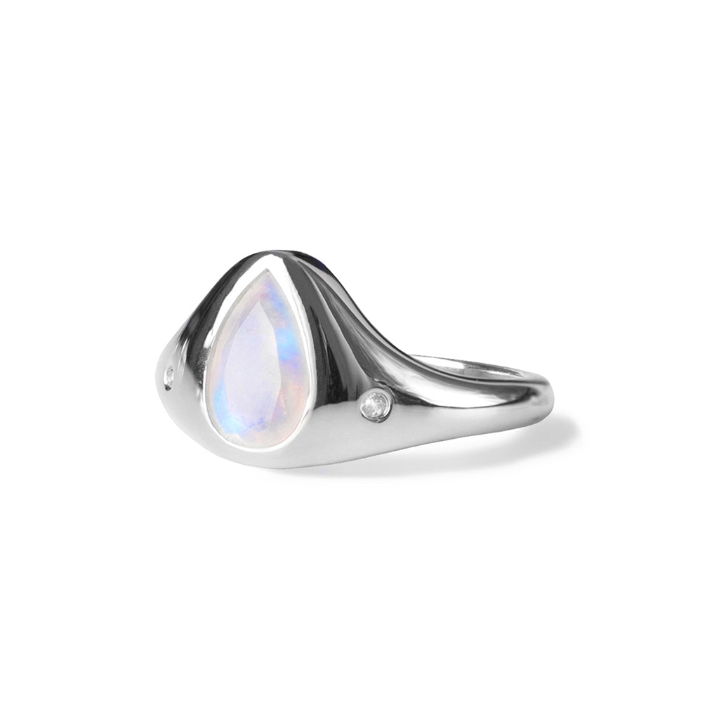 True North Ring | Silver & Rainbow Moonstone