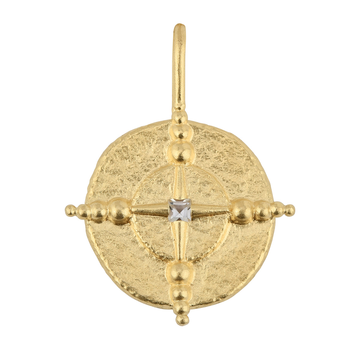 North Star Medallion Charm 14K Gold Plate &amp; White Topaz