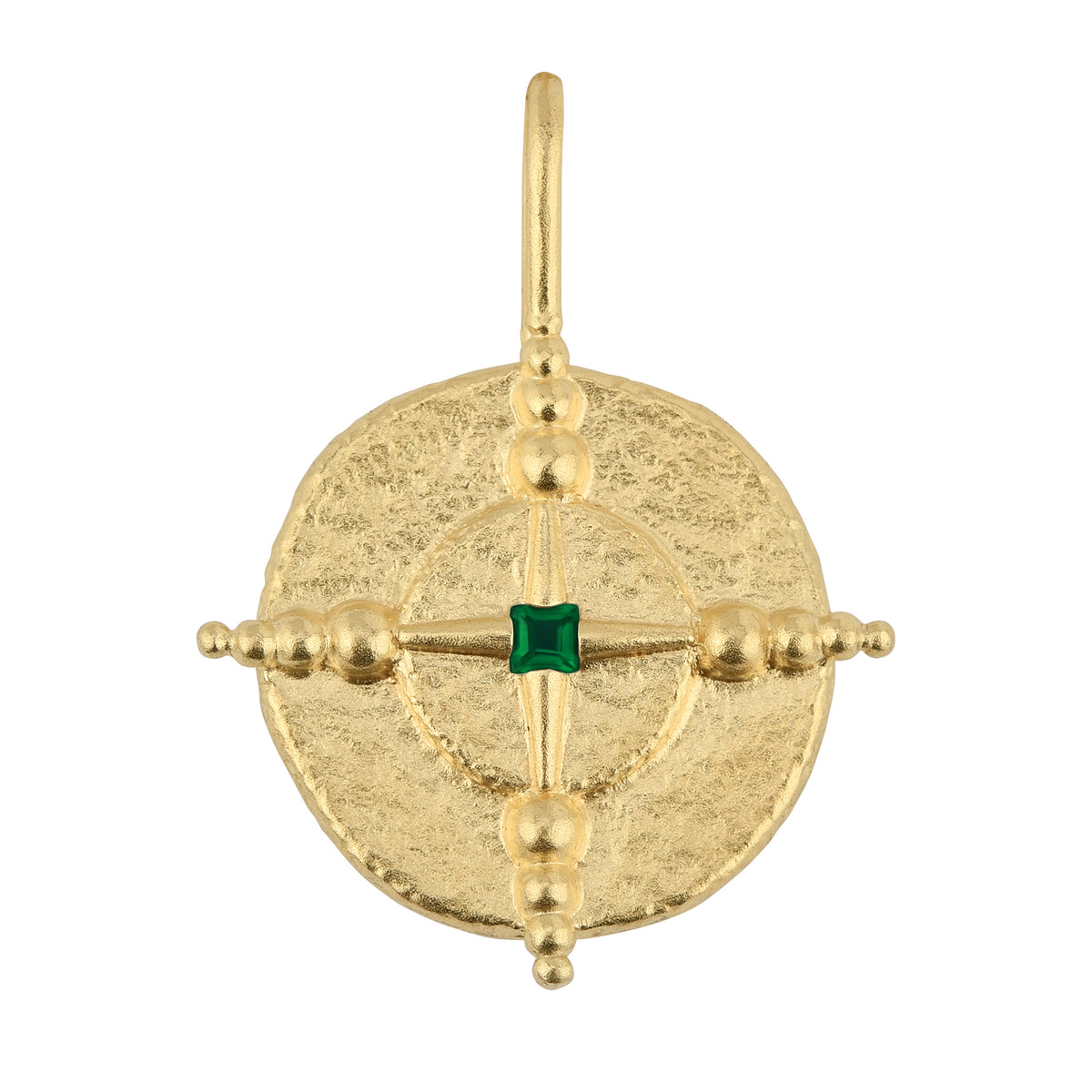 North Star Medallion Charm 14K Gold Plate &amp; Green Onyx