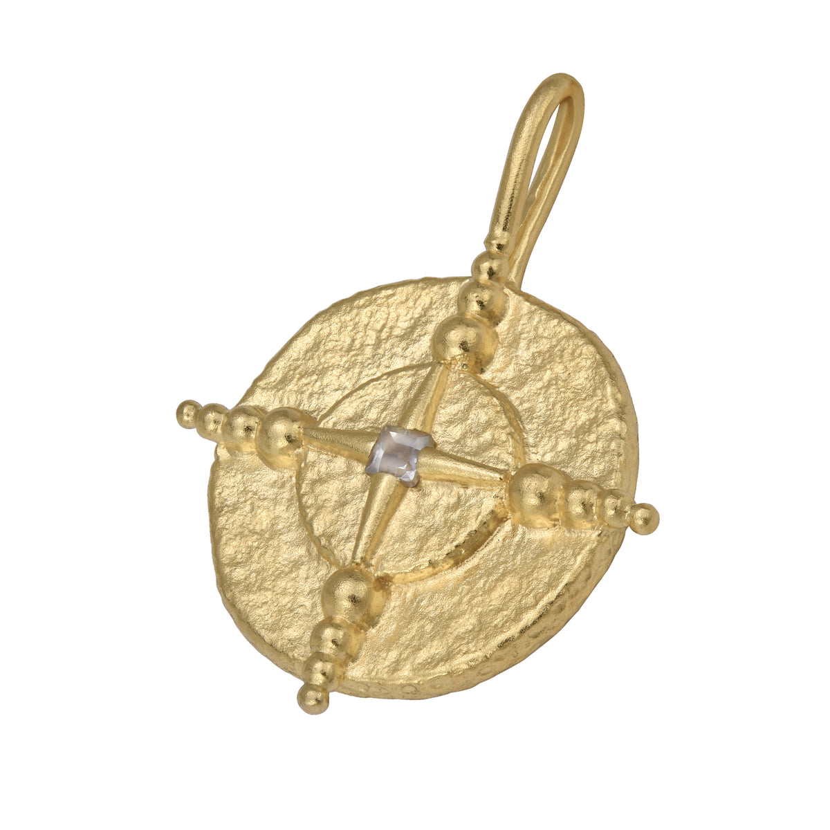 North Star Medallion Charm 14K Gold Plate &amp; White Topaz