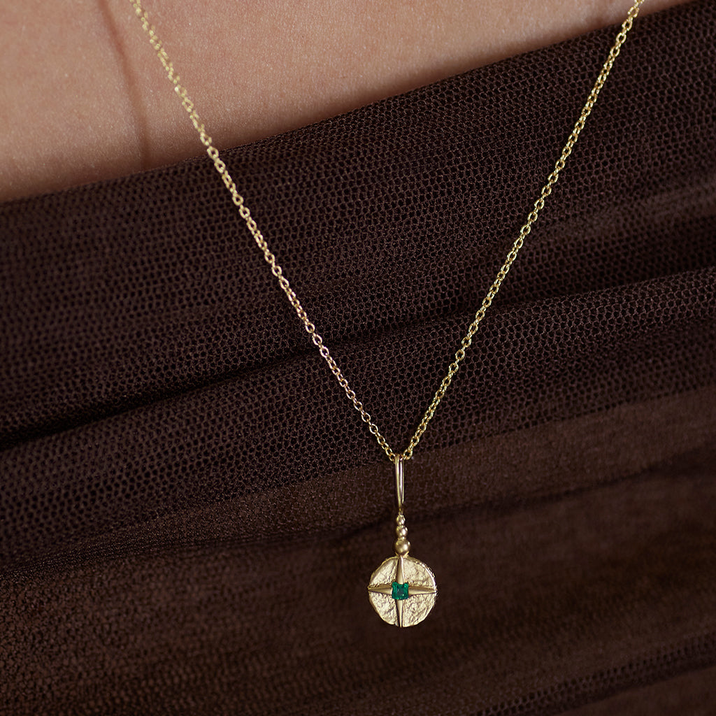North Star Necklace Solid Gold & Emerald