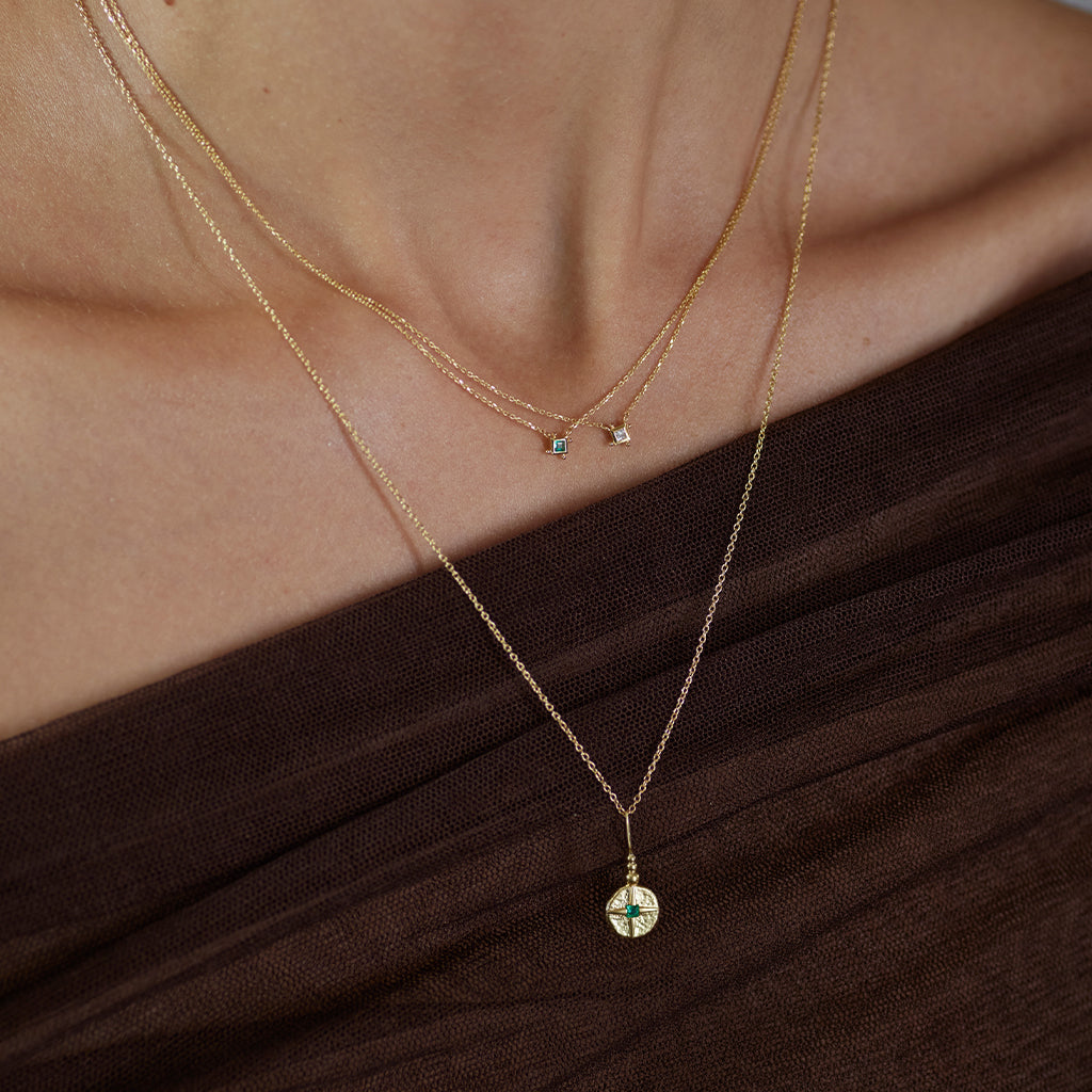 North Star Necklace Solid Gold & Emerald