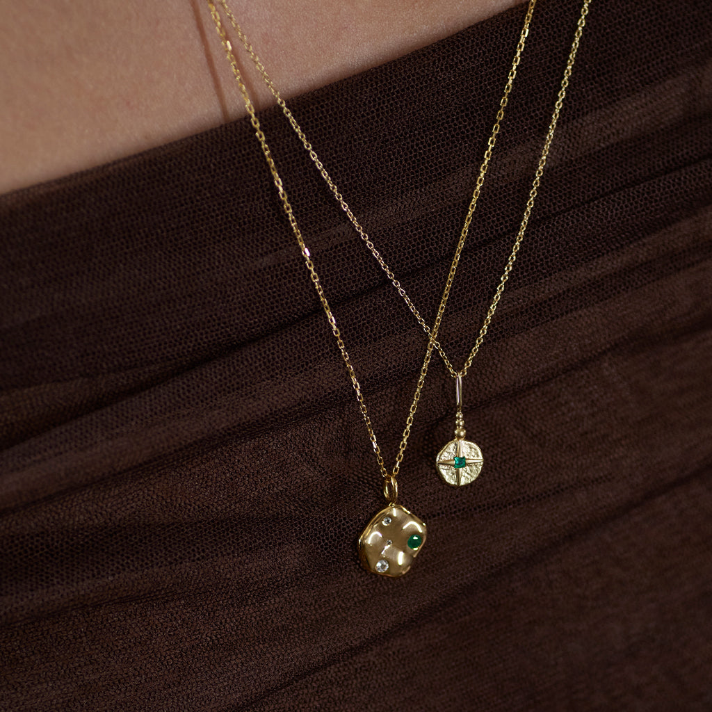 North Star Necklace Solid Gold & Emerald