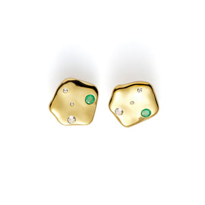 Solstizio Del Cosmo | Cosmos Solstice Medallion Earrings | Gold, White Topaz & Emerald