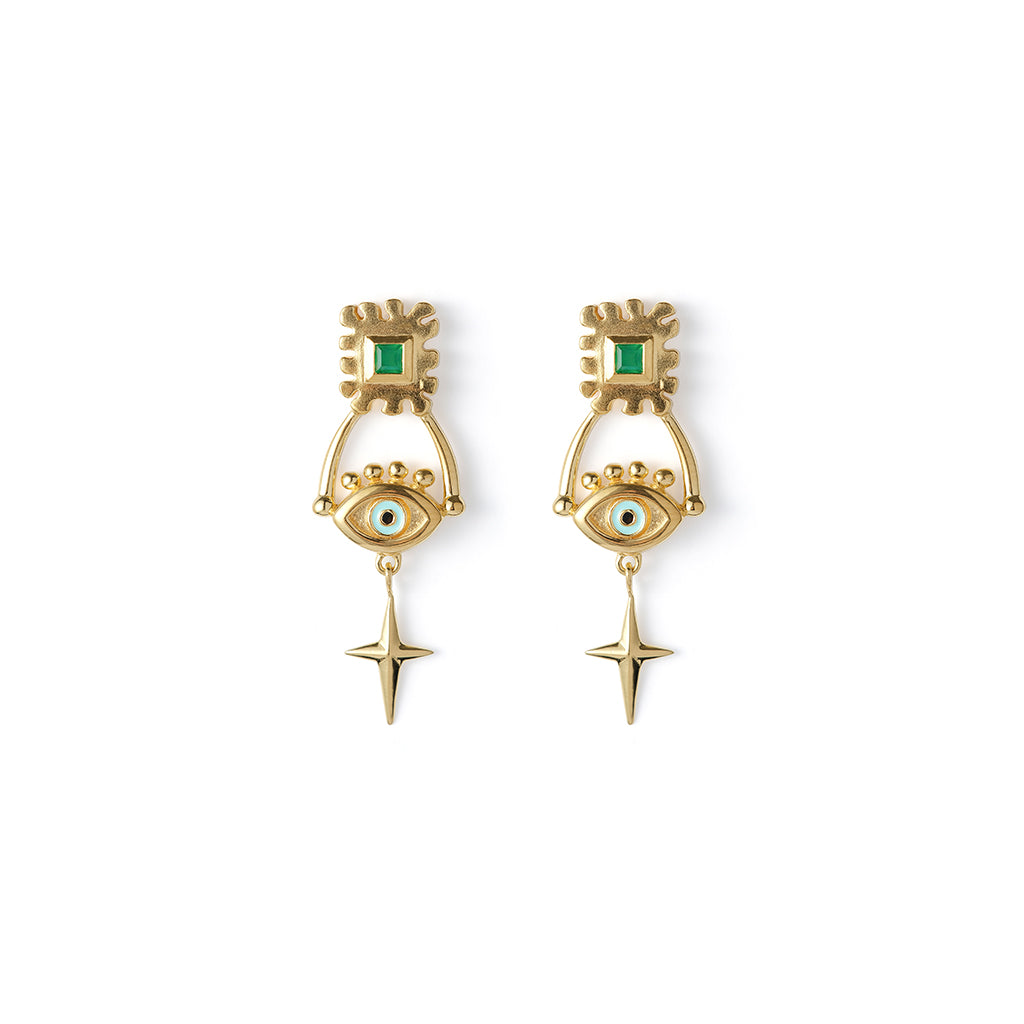 The Trio Guiding Eye Earrings 14K Gold Plate