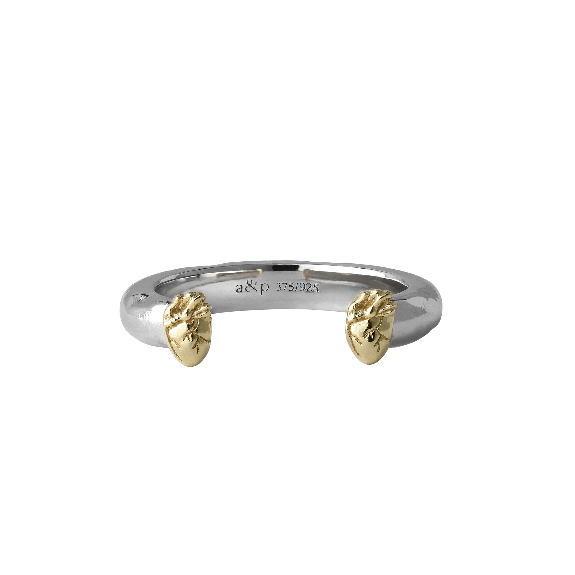 Two Hearts Ring Solid Gold & Silver