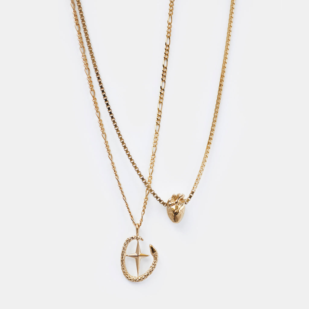 Shield of Athena & I Carry Your Heart Necklace 14K Gold Plate Set