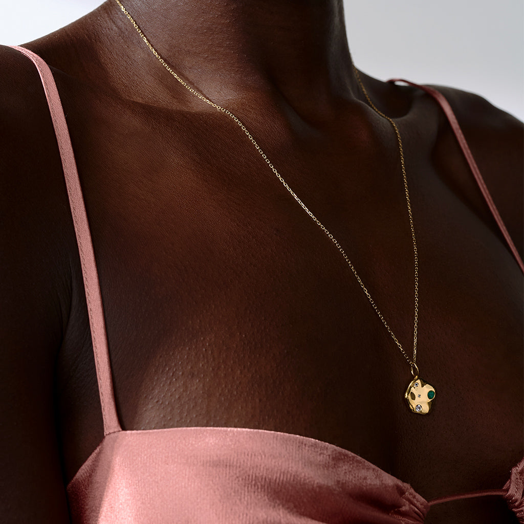 Cosmos Solstice Medallion 14K Gold Plate, White Topaz &amp; Emerald