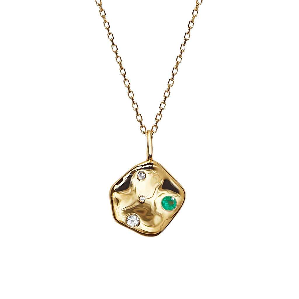 Cosmos Solstice Medallion 14K Gold Plate, White Topaz &amp; Emerald