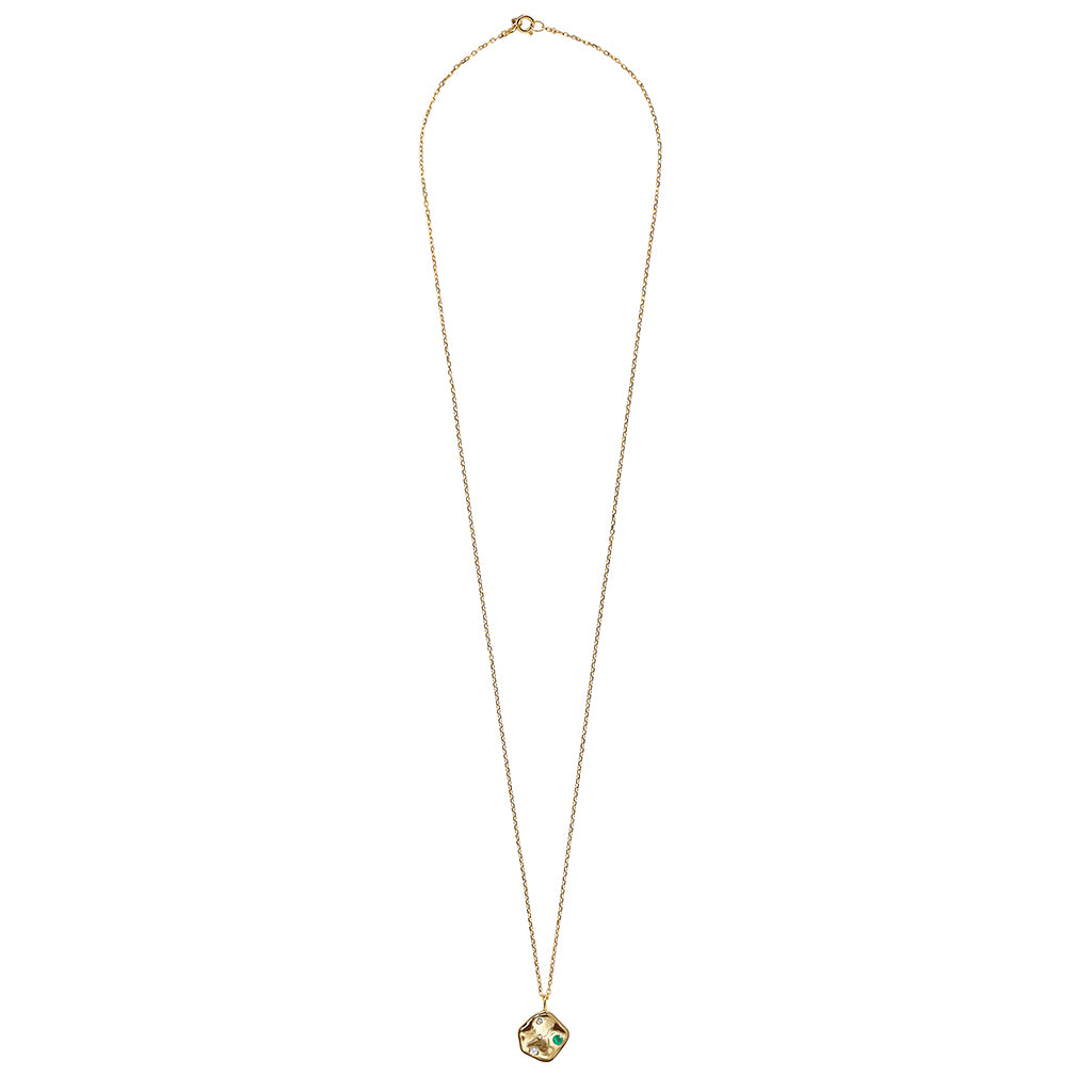 Cosmos Solstice Medallion 14K Gold Plate, White Topaz &amp; Emerald