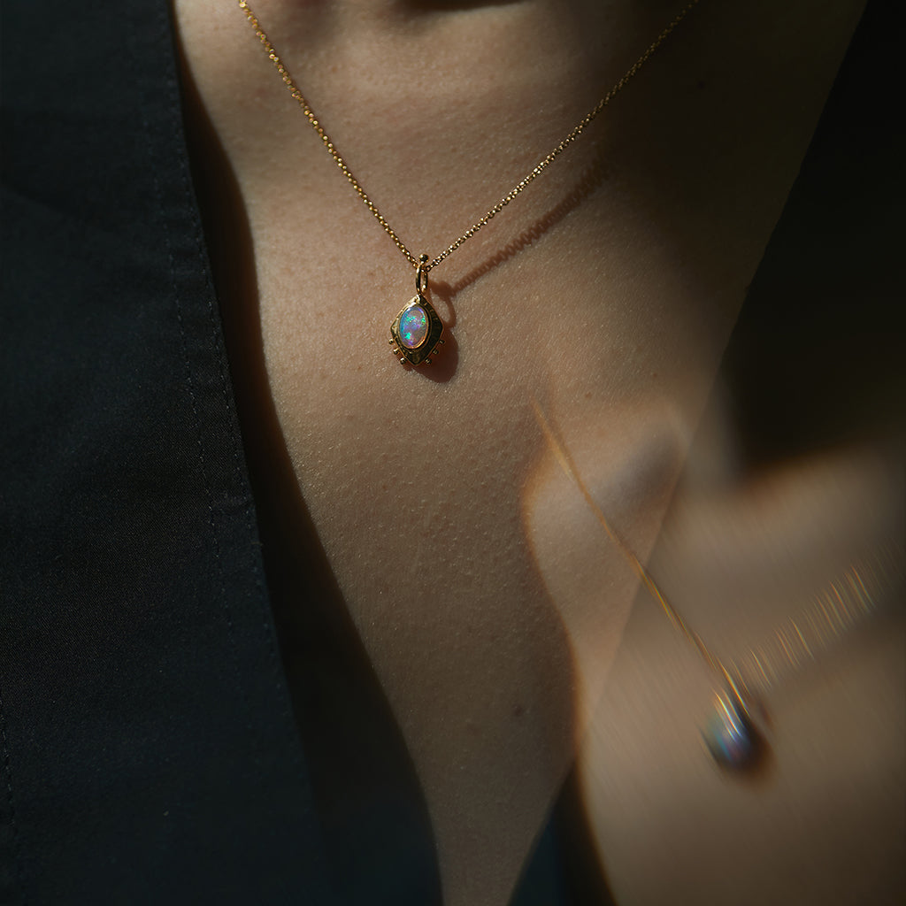 Eye Of The Cosmos Necklace Solid Gold & Australian Opal