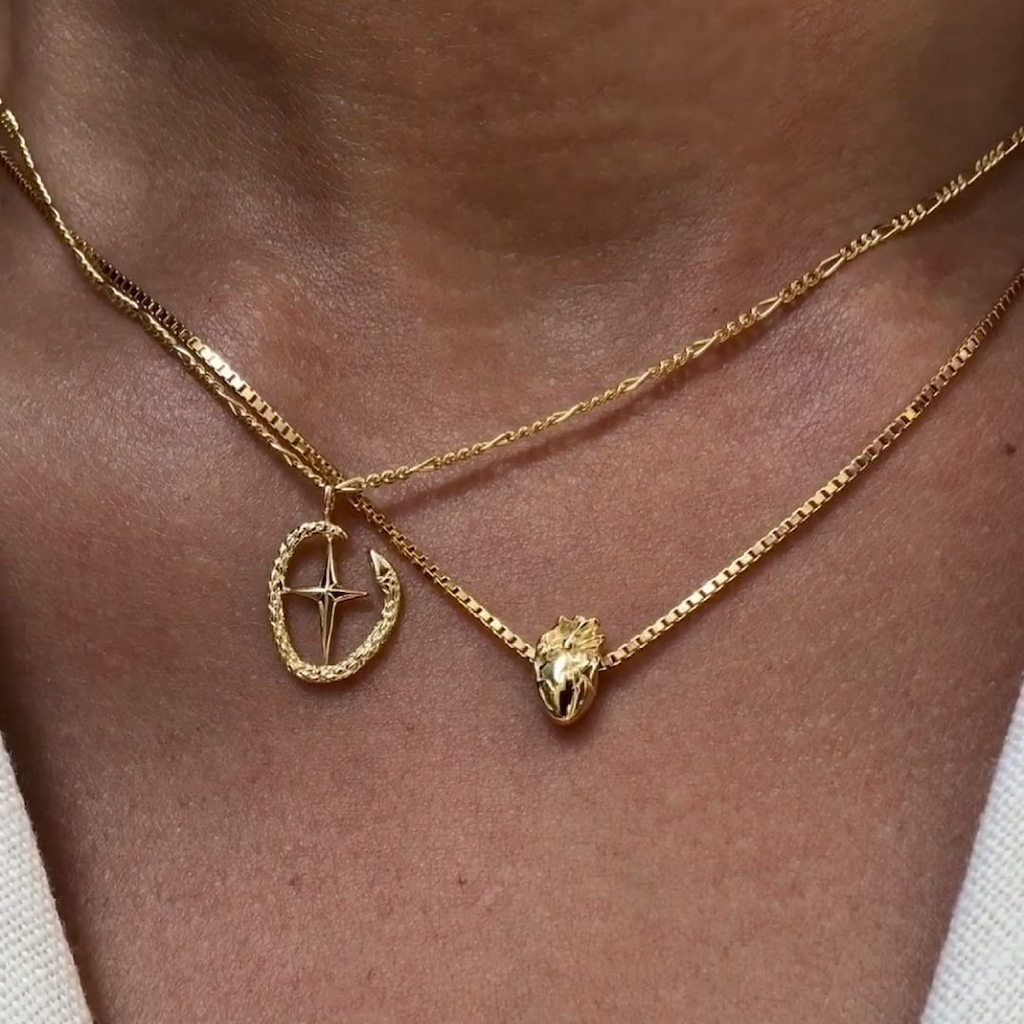 Shield of Athena & I Carry Your Heart Necklace 14K Gold Plate Set