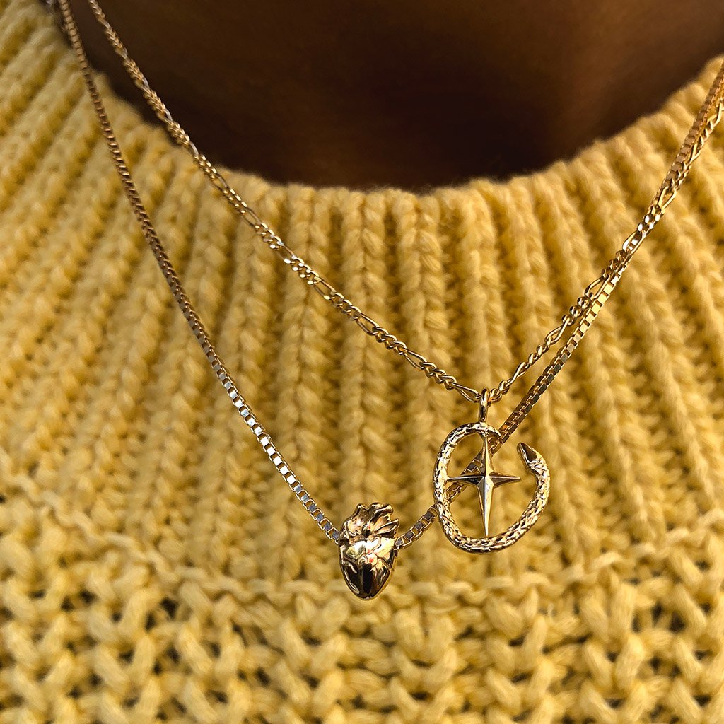 Shield of Athena + I Carry Your Heart Necklace Gold Set