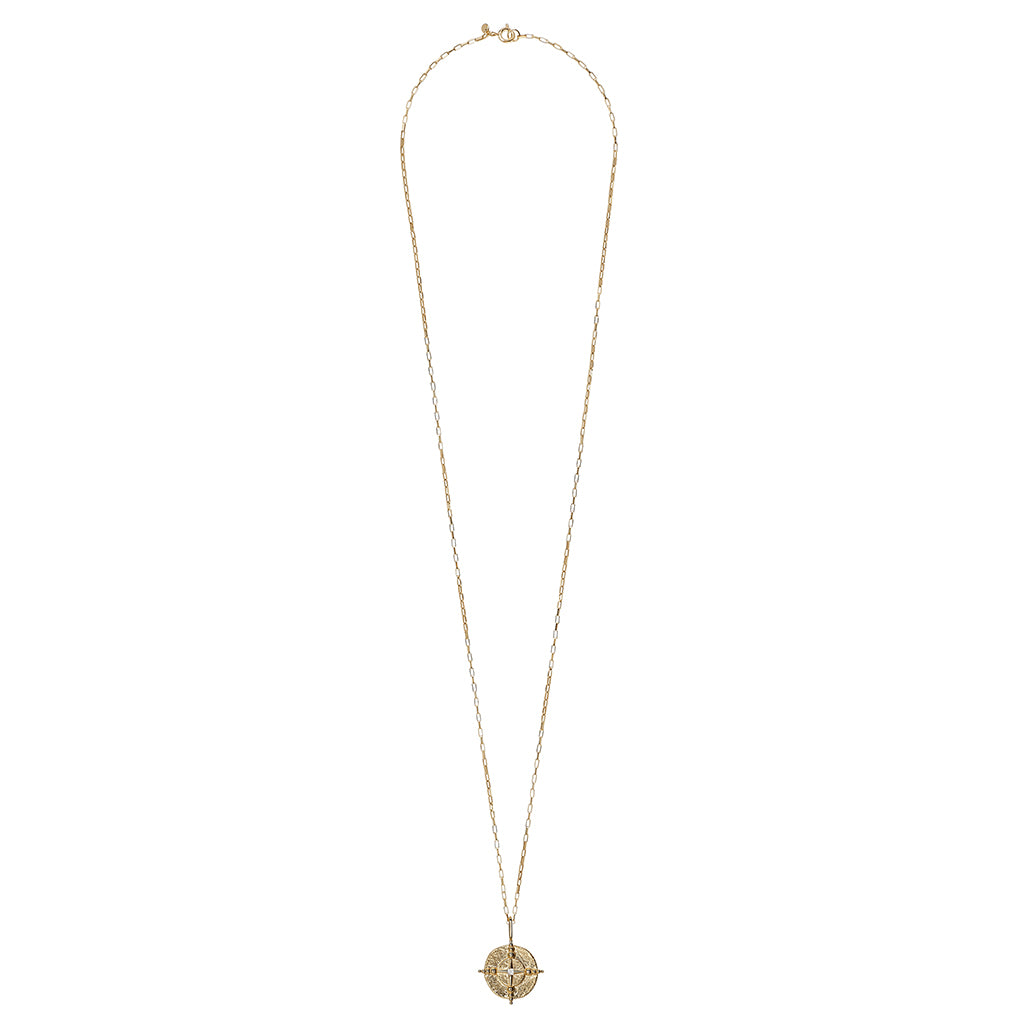 North Star Medallion Necklace 14K Gold Plate &amp; White Topaz