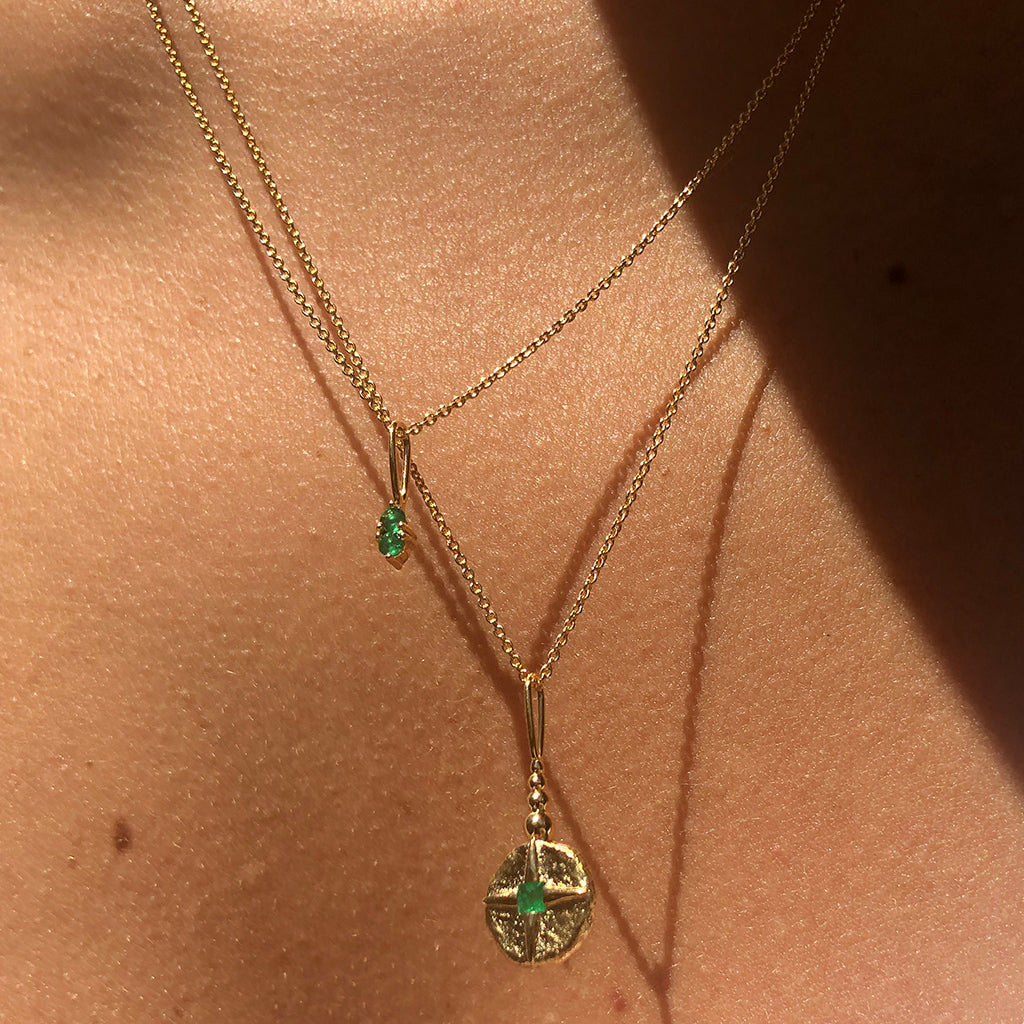 North Star Necklace Solid Gold & Emerald