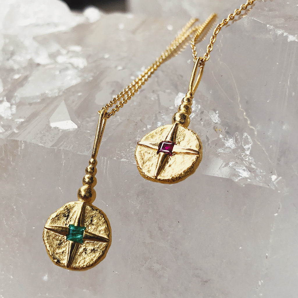 North Star Necklace Solid Gold & Emerald